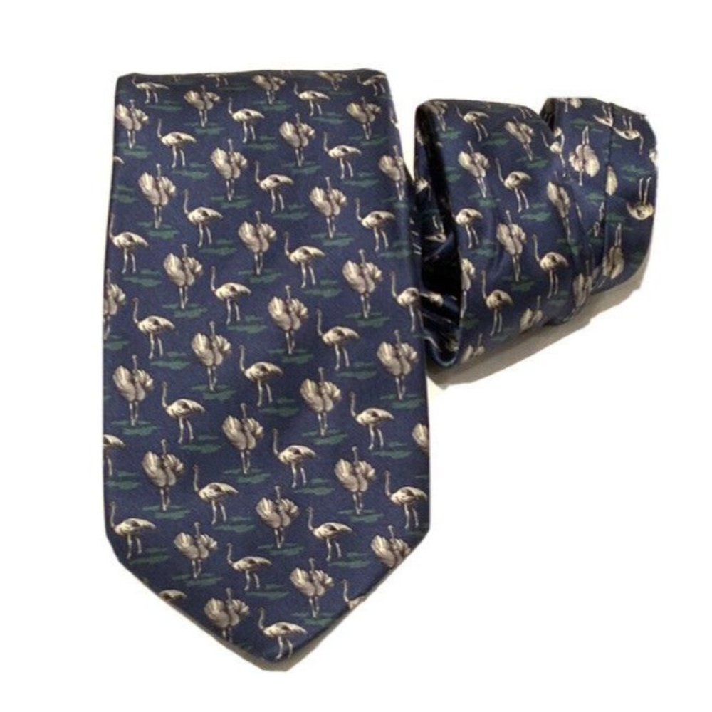 ITALO FERRETTI Blue Flamingo Silk Tie HANDMADE ITALY 60‘’/ 4‘’ GC